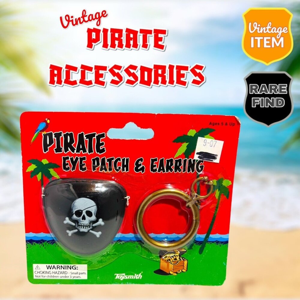 Vintage Toysmith Pirate Halloween Costume Eye Patch & Earring. NEW!